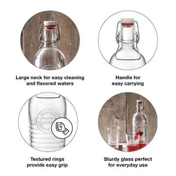 Bormioli Rocco Officina Water Bottle | 37.25 oz, Italian Glass Pitcher | Airtight Seal & Metal Clamp | Easy To Carry Handle, Dishwasher Safe & Eco-Friendly | Safe For Infused & Carbonated Drinks