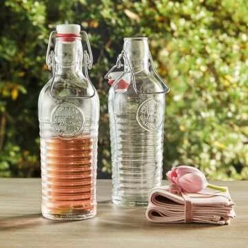 Bormioli Rocco Officina Water Bottle | 37.25 oz, Italian Glass Pitcher | Airtight Seal & Metal Clamp | Easy To Carry Handle, Dishwasher Safe & Eco-Friendly | Safe For Infused & Carbonated Drinks