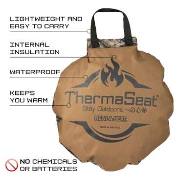 Northeast Products Heat-A-Seat by ThermaSeat- Insulated Hunting Seat Cushion, Blaze/Black 17-Inch, Coyote 600 Denier/Mossy Oak Camo