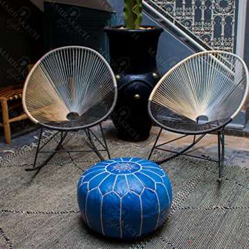 Marrakesh Style Comfortable Leather Ottoman Pouf - Handmade Unstuffed Moroccan Pouf Cover - Round Po...