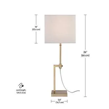 Lockhart Adjustable Height Table Lamp, Soft Gold, Rectangular White Fabric Shade, Socket Rotary Switch,67132