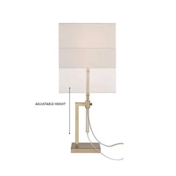 Lockhart Adjustable Height Table Lamp, Soft Gold, Rectangular White Fabric Shade, Socket Rotary Switch,67132