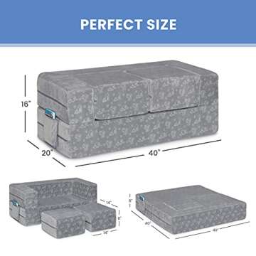 Delta Children Serta Perfect Sleeper Convertible Sofa & Play Set for Kids and Toddlers, Modular Foam Couch and Flip Out Lounger with 2 Ottomans, Grey