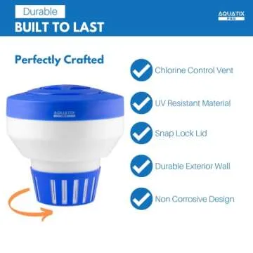 Aquatix Pro Pool Chlorine Floater Dispenser for 1 to 3 inch Tablets, Large & Durable Floating Dispenser for Spa, Hot Tubs, In-ground & Above Ground Small & Large Pools, Adjustable Flow Rate