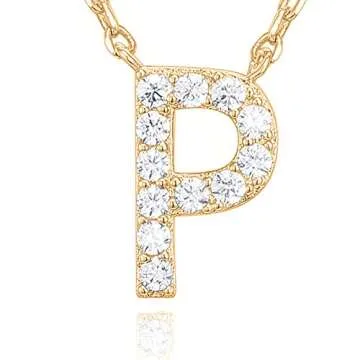 PAVOI 14K Gold Initial Necklace for Women with CZ