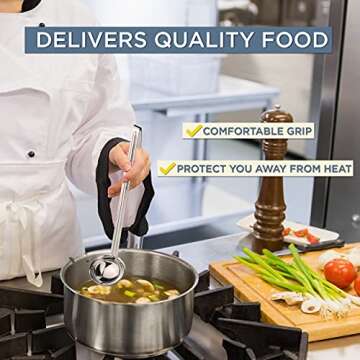 [2 Pack] 4 Oz Stainless Steel Soup Ladle - One-Piece Sauce Spatula with Hook Handles, Commercial Grade Serving Spoon, Kitchen Tool for Restaurant or Home Cooking, Mirror Finish, 13.75” Long