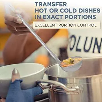 [2 Pack] 4 Oz Stainless Steel Soup Ladle - One-Piece Sauce Spatula with Hook Handles, Commercial Grade Serving Spoon, Kitchen Tool for Restaurant or Home Cooking, Mirror Finish, 13.75” Long