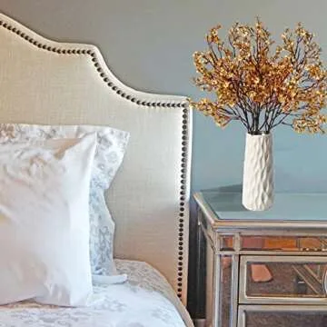 Mandy's 6pcs Gold Artificial Flowers Silk Fall Flowers Babys Breath Gypsophila 18.7" for Christmas Home Kitchen Decor New Year Spring