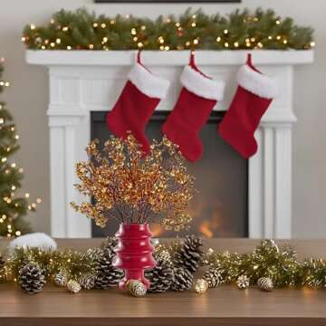 Mandy's 6pcs Gold Artificial Flowers Silk Fall Flowers Babys Breath Gypsophila 18.7" for Christmas Home Kitchen Decor New Year Spring