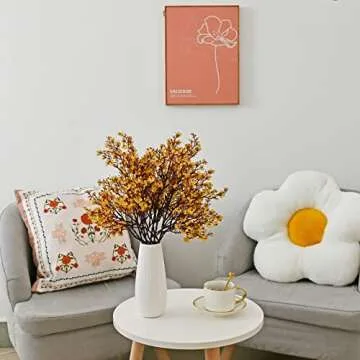 Mandy's 6pcs Gold Artificial Flowers Silk Fall Flowers Babys Breath Gypsophila 18.7" for Christmas Home Kitchen Decor New Year Spring