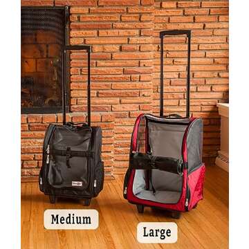 Snoozer Roll Around Travel Dog Carrier Backpack 4-in-1- Rolling Backpack Pet Carrier with Wheels for Cats & Dogs, Pet Stroller, Travel Bag for Pets Up to 30 Lbs - Large, Red & Black