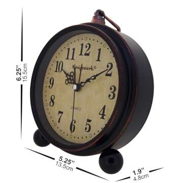 Königswerk Vintage Analog Alarm Clock, 5.25 inch Small Silent Desk Clock with Night Light, Battery ...