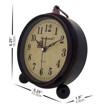 Königswerk Vintage Analog Alarm Clock, 5.25 inch Small Silent Desk Clock with Night Light, Battery ...