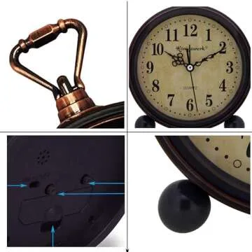 Königswerk Vintage Analog Alarm Clock, 5.25 inch Small Silent Desk Clock with Night Light, Battery Operated for Table, Bedroom, Bedside, Living Room, Room Decor (Classic)