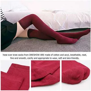 DRESHOW 6 Pairs Thigh High Socks Striped Over Knee Thin Tights Long Stocking Knee High Leg Warmer