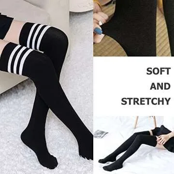 DRESHOW 6 Pairs Thigh High Socks Striped Over Knee Thin Tights Long Stocking Knee High Leg Warmer