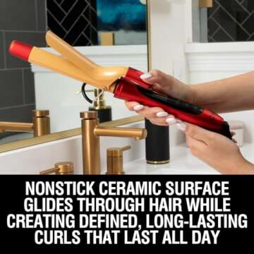 CHI Air Texture Fire Red Ceramic Curl Iron, Hair Curler For Smooth & Shiny Curls, Adjustable Temperature & Automatic Shut-Off, 1" Barrel