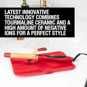 CHI Air Texture Fire Red Ceramic Curl Iron, Hair Curler For Smooth & Shiny Curls, Adjustable Temperature & Automatic Shut-Off, 1" Barrel