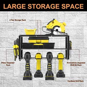 Tuenort 2 Pack Power Tool Organizer, Garage Organization and Storage, Drill Holder Wall Mount, Utility Rack for Cordless Drill, 3 Layers Heavy Duty Metal Tool Shelf