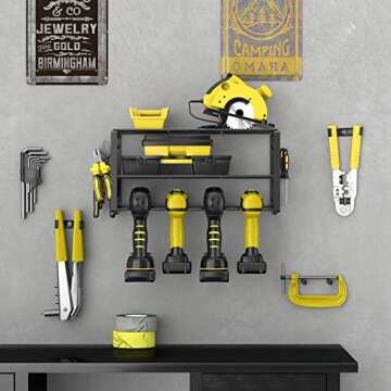 Tuenort 2 Pack Power Tool Organizer, Garage Organization and Storage, Drill Holder Wall Mount, Utility Rack for Cordless Drill, 3 Layers Heavy Duty Metal Tool Shelf