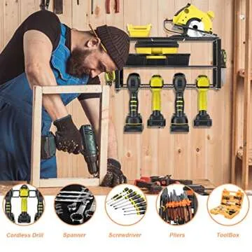 Tuenort 2 Pack Power Tool Organizer, Garage Organization and Storage, Drill Holder Wall Mount, Utility Rack for Cordless Drill, 3 Layers Heavy Duty Metal Tool Shelf