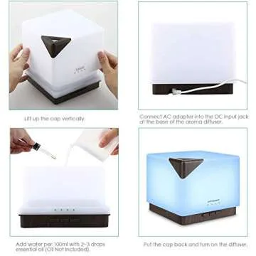 URPOWER 700ml Aromatherapy Essential Oil Diffuser Humidifier Large Capacity Modern Ultrasonic Aroma Diffusers Running 20+ Hours 7 Color Changing for Home Baby Bedroom Office Study Yoga Spa