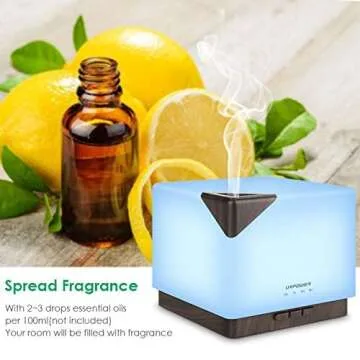 URPOWER 700ml Aromatherapy Essential Oil Diffuser Humidifier Large Capacity Modern Ultrasonic Aroma Diffusers Running 20+ Hours 7 Color Changing for Home Baby Bedroom Office Study Yoga Spa