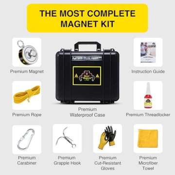 1320LB’s Complete Magnet Fishing Kit | Double Sided Fishing Magnet Kit with Case | Includes Strong Neodymium N52 Magnet, Durable 65ft Rope, Carabiner, Gloves, Grappling Hook & Carry Case