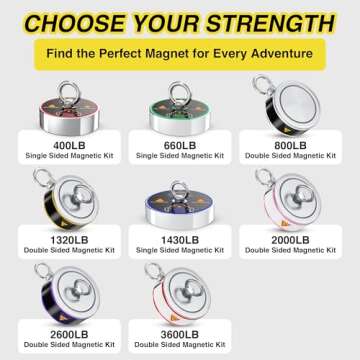1320LB’s Complete Magnet Fishing Kit | Double Sided Fishing Magnet Kit with Case | Includes Strong Neodymium N52 Magnet, Durable 65ft Rope, Carabiner, Gloves, Grappling Hook & Carry Case