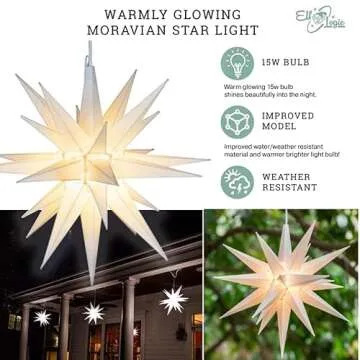 Elf Logic 12" Bright White LED Moravian Star Tree Topper - Hanging Outdoor/Indoor Christmas Tree Star Topper Light - Use as Holiday Decoration, Porch Light, Wedding and Ballroom Venue Decor