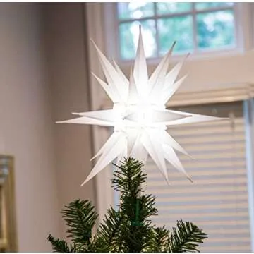 Elf Logic 12" Bright White LED Moravian Star Tree Topper - Hanging Outdoor/Indoor Christmas Tree Star Topper Light - Use as Holiday Decoration, Porch Light, Wedding and Ballroom Venue Decor