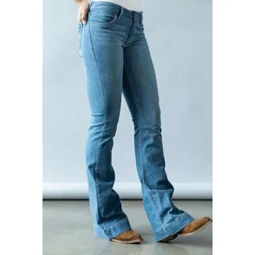 Kimes Ranch Women's Lola Soho Fade Western Mid-Rise Wide Flare Leg Light Wash Tri-Blend Denim Blue Jeans, 6-32