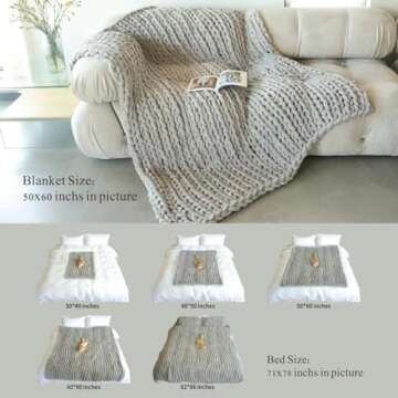 Maetoow Chenille Chunky Knit Blanket Throw （50×60 Inch）, Handmade Warm & Cozy Blanket Couch, Bed, Home Decor, Soft Breathable Fleece Banket, Christmas Thick and Giant Yarn Throws, Light Pink