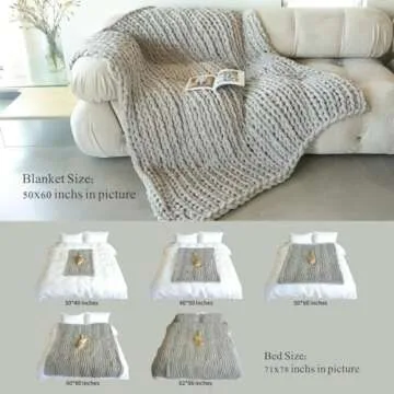 Maetoow Chenille Chunky Knit Blanket Throw （50×60 Inch）, Handmade Warm & Cozy Blanket Couch, Bed, Home Decor, Soft Breathable Fleece Banket, Christmas Thick and Giant Yarn Throws, Light Pink