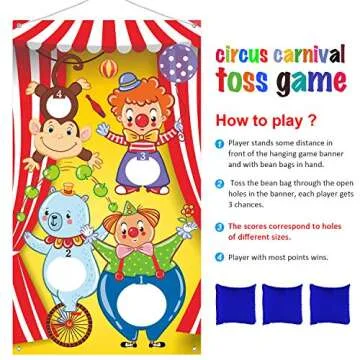 Blulu Carnival Toss Games with 3 Bean Bag, Fun Carnival Game for Kids and Adults Circus Party Activities for Circus Decorations and Supplies(Circus Animal)