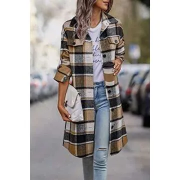 PRETTYGARDEN Women's Plaid Shacket 2025 Long Sleeve Button Up Flannel Shirt Winter Tartan Jacket Woo...