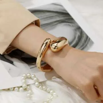 Trendy Gold Bangles for Women - Non Tarnish Cuff Bracelet
