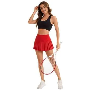 Tennis Skirts for Women with Pockets High Waist Athletic Shorts Pleated Sports Golf Skorts Medium Red