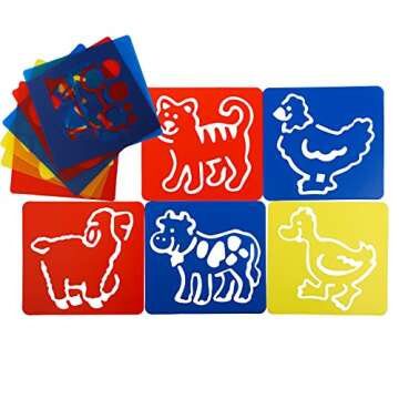Peohud 36 Pieces Stencils for Kids, 6 x 5.6 Inch Drawing Chalk Stencils, Colorful Painting Stencil Templates in Different Shape for Children to Learn Painting
