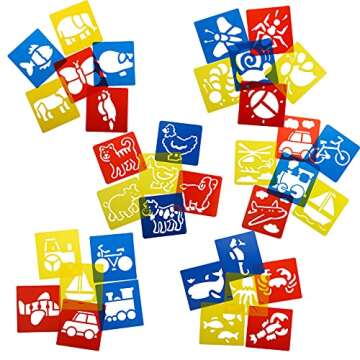 Peohud 36 Pieces Stencils for Kids, 6 x 5.6 Inch Drawing Chalk Stencils, Colorful Painting Stencil Templates in Different Shape for Children to Learn Painting