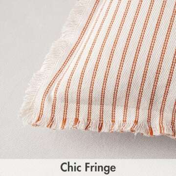 MIULEE Pack of 2 Rust Pillow Covers 20x20 Inch Striped Farmhouse Couch Throw Pillow Covers with Frin...