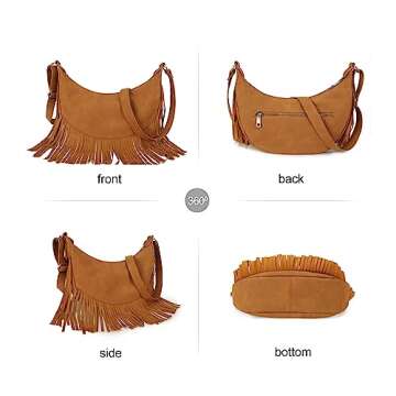 GLITZALL Boho Fringe Purse Small Crossbody Hobo Bags for Women Vegan Suede Western Country Purse
