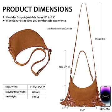 GLITZALL Boho Fringe Purse Small Crossbody Hobo Bags for Women Vegan Suede Western Country Purse