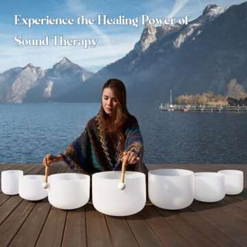 CVNC 432HZ 7-12 Inch Set of 7 Pcs Frosted Quartz Crystal Singing Bowls Set with 2 Pcs Carry Case Bags for Sound Healing Meditation