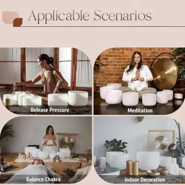 CVNC 432HZ 7-12 Inch Set of 7 Pcs Frosted Quartz Crystal Singing Bowls Set with 2 Pcs Carry Case Bags for Sound Healing Meditation