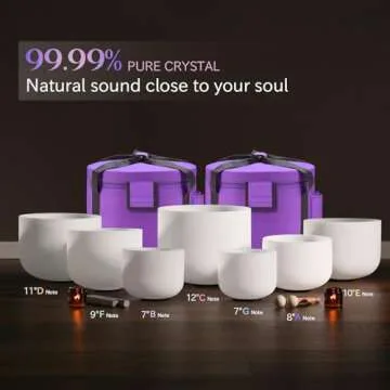 CVNC 432HZ 7-12 Inch Set of 7 Pcs Frosted Quartz Crystal Singing Bowls Set with 2 Pcs Carry Case Bags for Sound Healing Meditation