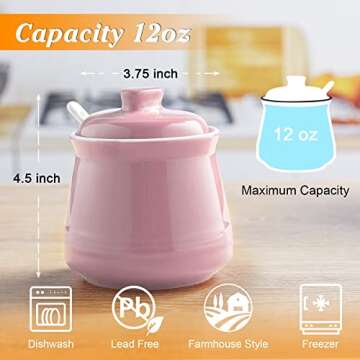 DAYYET Sugar Bowl with Lid and Spoon - 12 oz Ceramic Sugar Bowl with Spoon - Sugar Container for Cof...