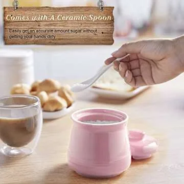 DAYYET 12 oz Ceramic Sugar Bowl with Lid and Spoon