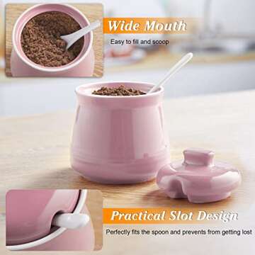 DAYYET Sugar Bowl with Lid and Spoon - 12 oz Ceramic Sugar Bowl with Spoon - Sugar Container for Coffee Bar - Sugar Jar Sugar Dispenser Bowl - Pink Kitchen Decor and Accessories