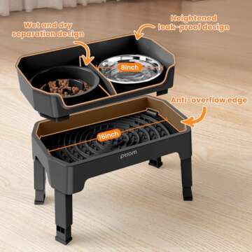 KPWACD 4-in-1 Elevated Slow Feeder Dog Bowls, Adjustable Mess Proof Stand, Stainless Steel Bowls